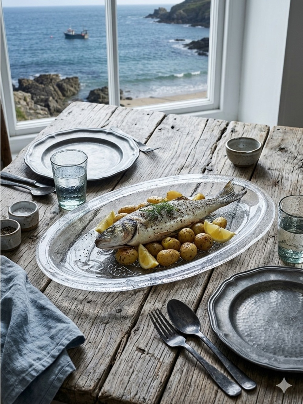 Italian Mouth Blown Glass IVV Selezione Hand Made Fish Platter Italy Seafood
